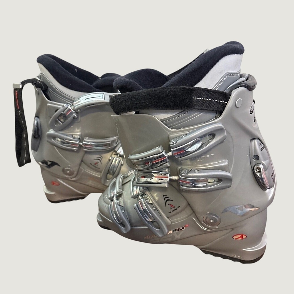 Nordica AFX W Downhill Ski Boots Silver 4-Buckle 305mm Mondo 26.0 26.5 Mens